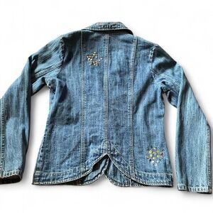 Kim Rogers Blue Denim Jacket with Red Embellishments